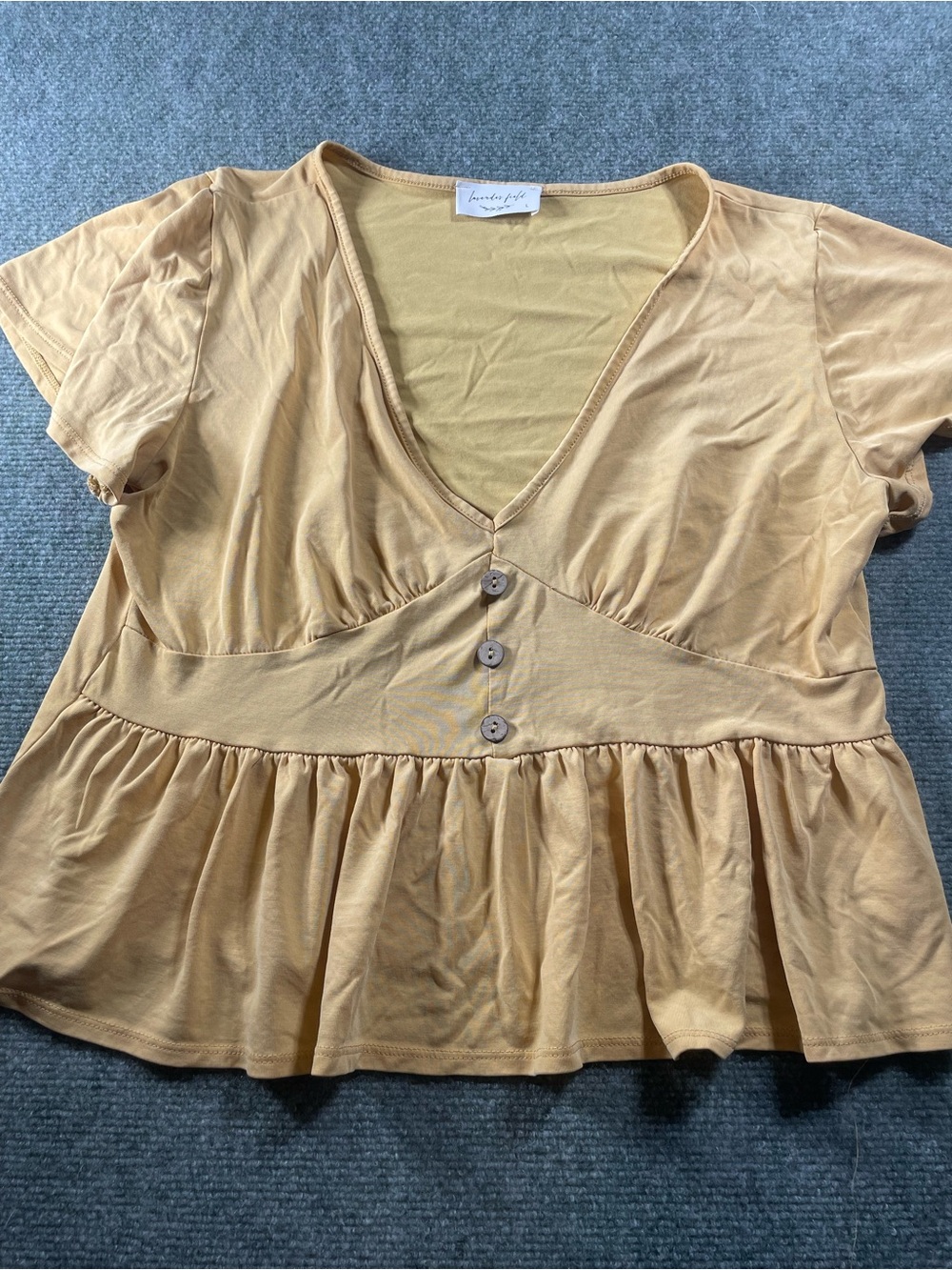 lavender field Yellow V-Neck Button Peplum Blouse